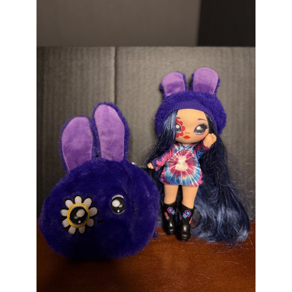 Na! Na! Na! Surprise 2-in-1 Soft Fashion Doll Blue Hair Purple Bunny Pom Purse